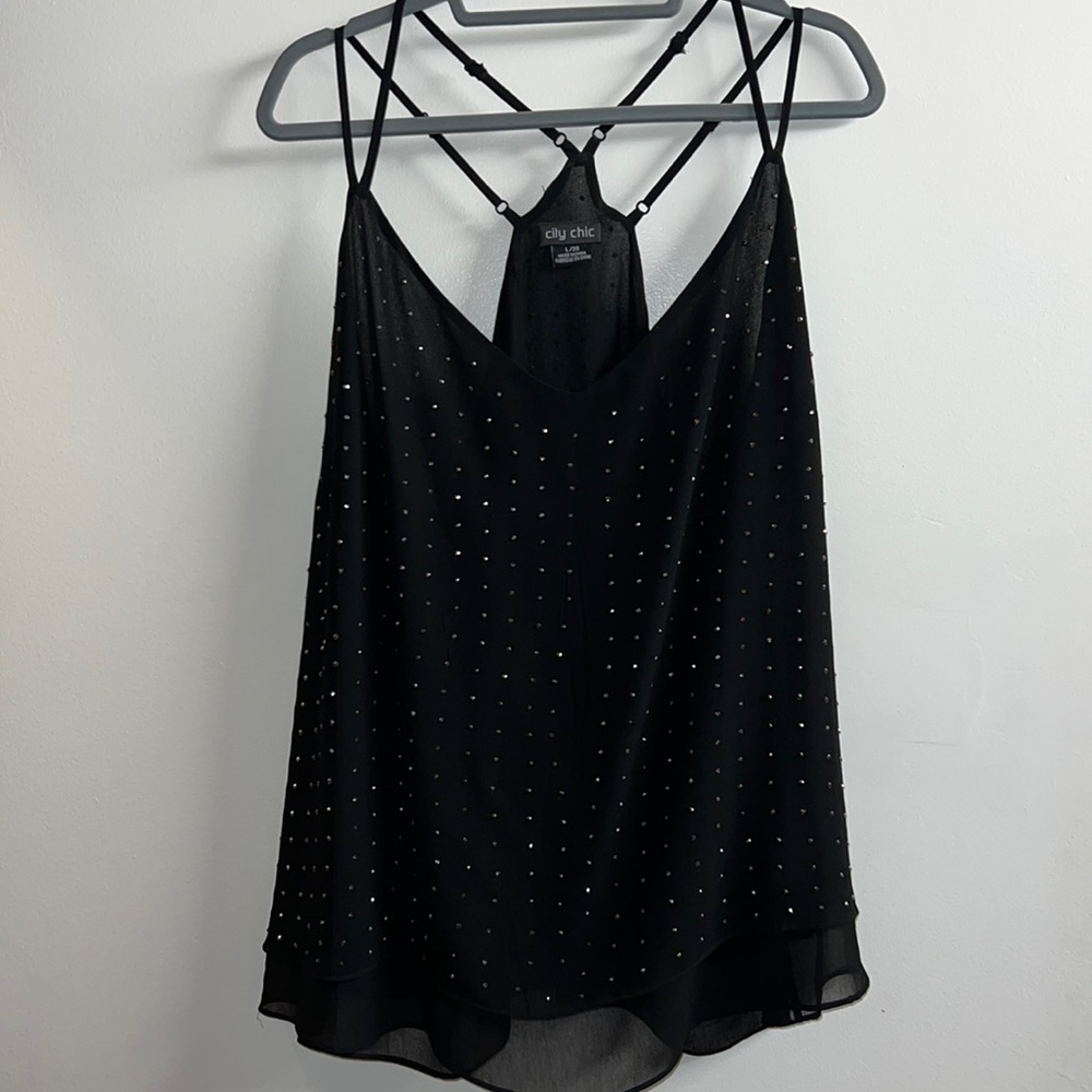 PLUS • City Chic Sheer layered rhinestone spaghetti strap top Sz (L/20)